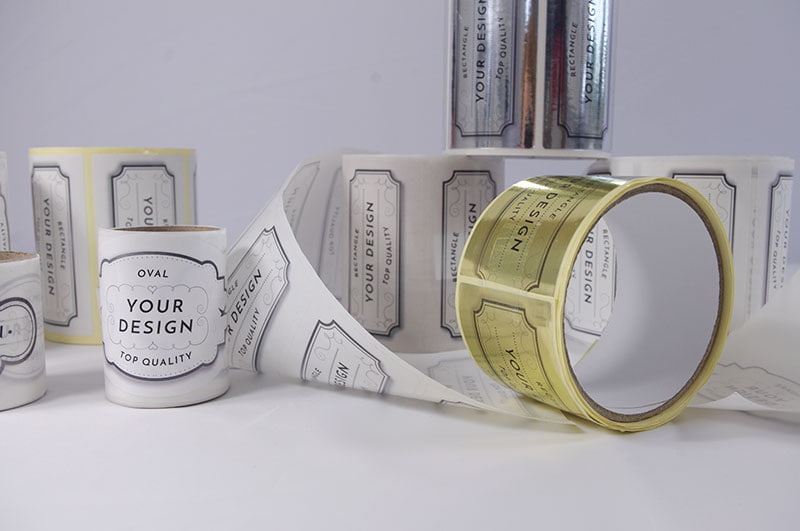 etiketter på rulle, etiketter för flaskor, etiketter